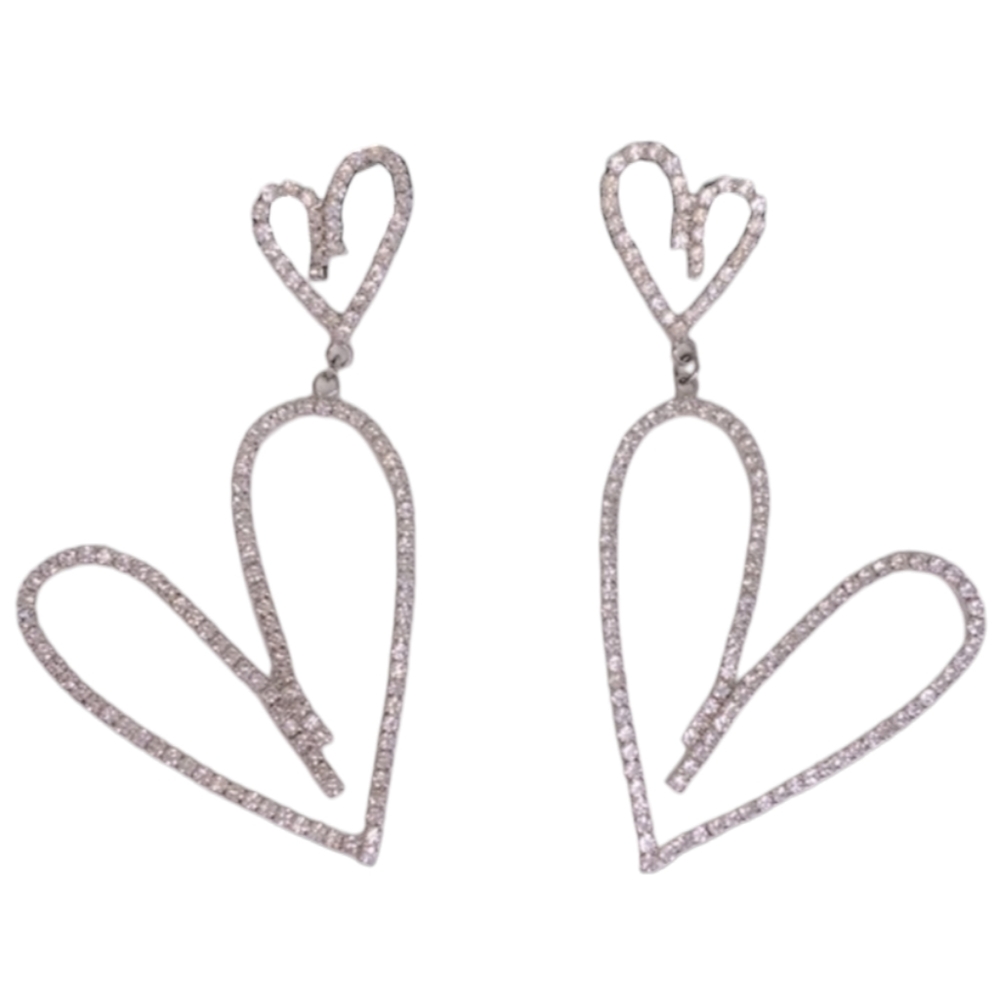 Rhinestone Dangly Double Heart Earrings